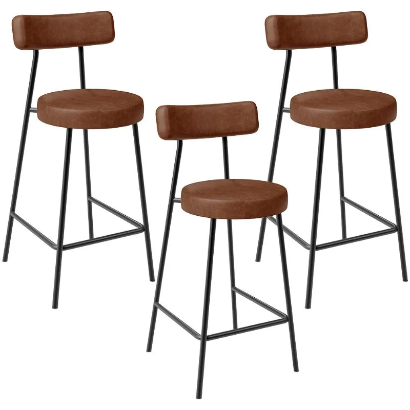 Kit 03 Banquetas Baixa Para Cozinha Sala De Jantar Bancada Milão L02 Couríssimo Marrom - Lyam Decor