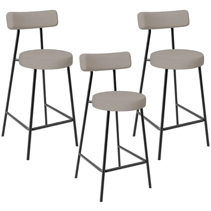 Kit 03 Banquetas Baixa Para Cozinha Sala De Jantar Bancada Milão L02 Linho Bege - Lyam Decor