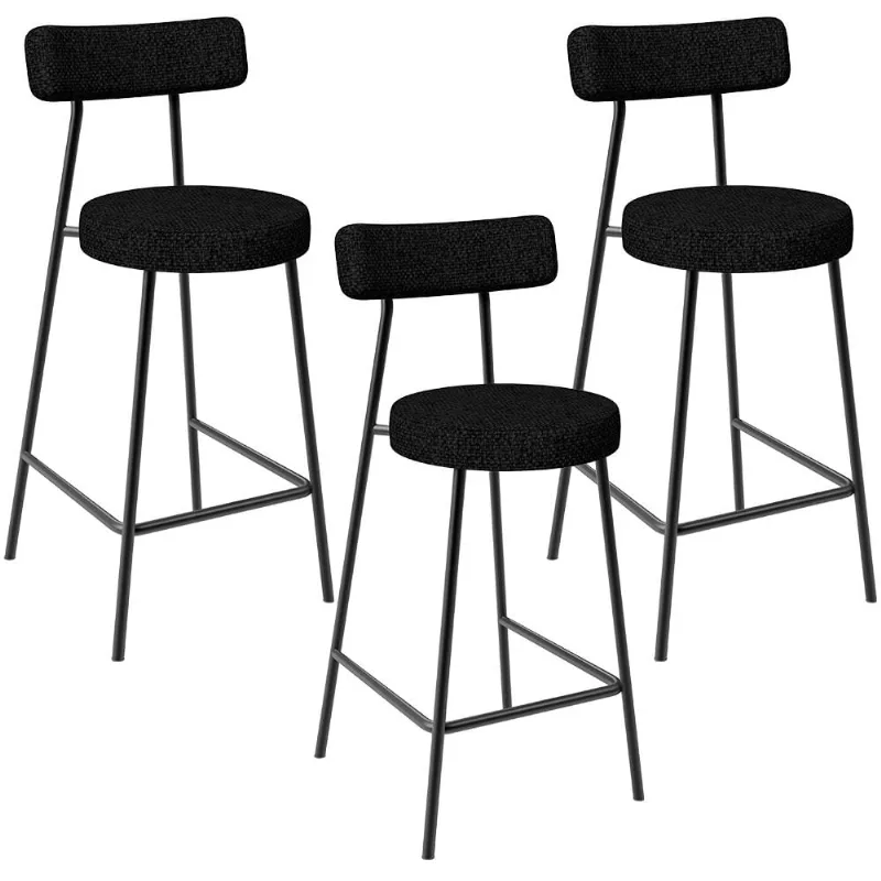Kit 03 Banquetas Baixa Para Cozinha Sala De Jantar Bancada Milão L02 Linho Chumbo - Lyam Decor