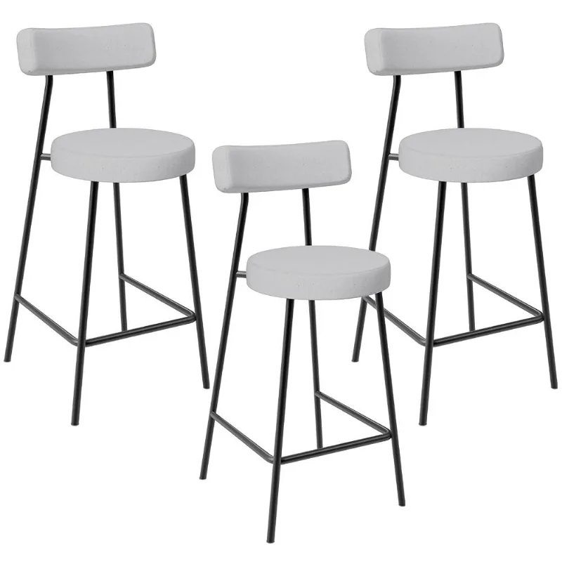 Kit 03 Banquetas Baixa Para Cozinha Sala De Jantar Bancada Milão L02 Linho Cinza - Lyam Decor