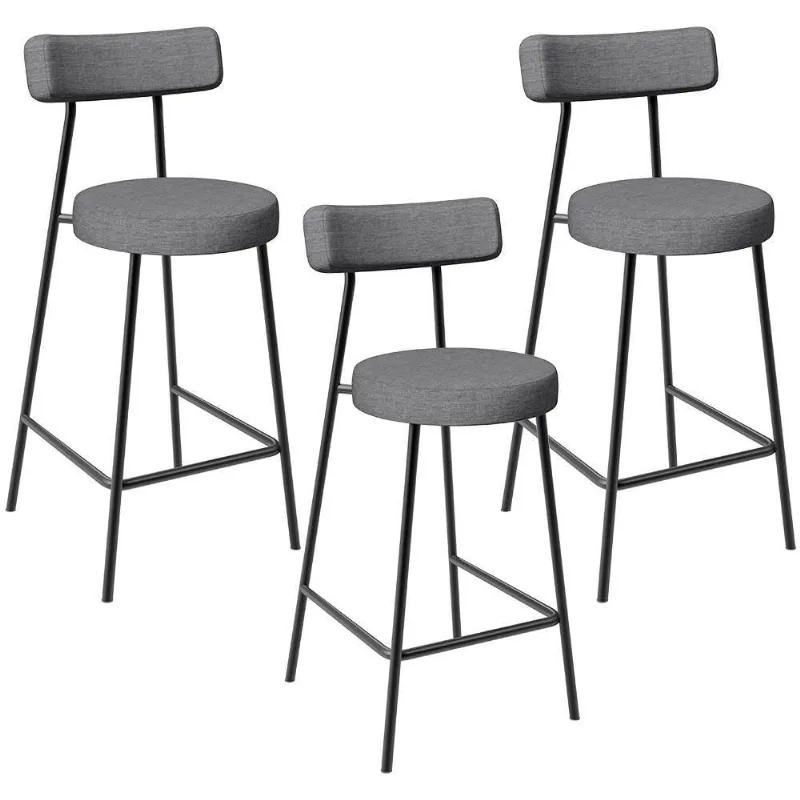 Kit 03 Banquetas Baixa Para Cozinha Sala De Jantar Bancada Milão L02 Linho Cinza Escuro - Lyam Decor