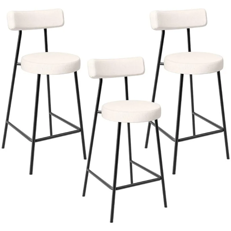 Kit 03 Banquetas Baixa Para Cozinha Sala De Jantar Bancada Milão L02 Linho Cru - Lyam Decor