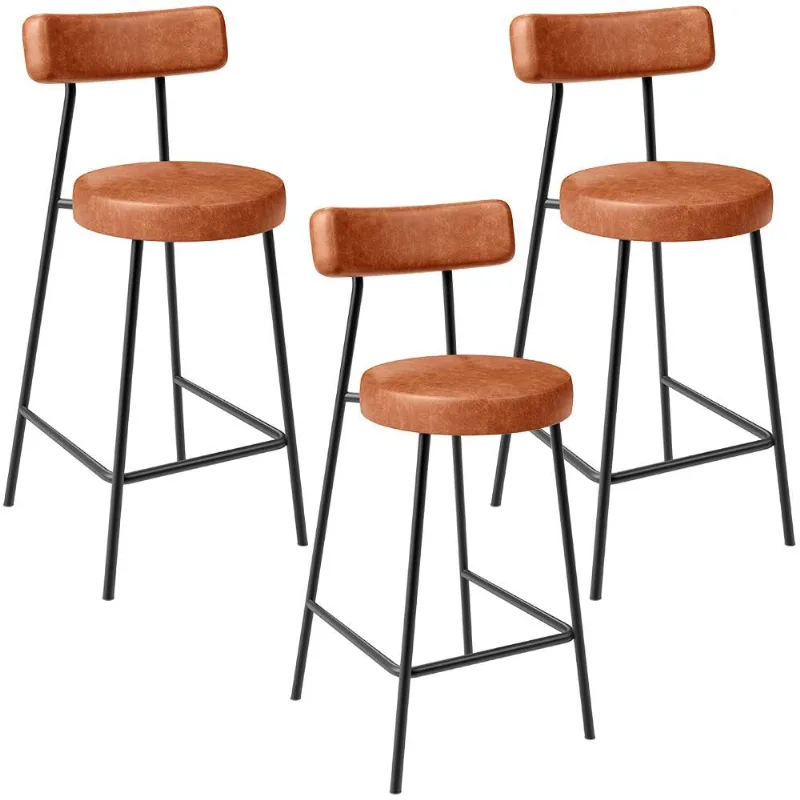 Kit 03 Banquetas Baixa Para Cozinha Sala De Jantar Bar Bancada Milão L02 Couríssimo Camel - Lyam Decor