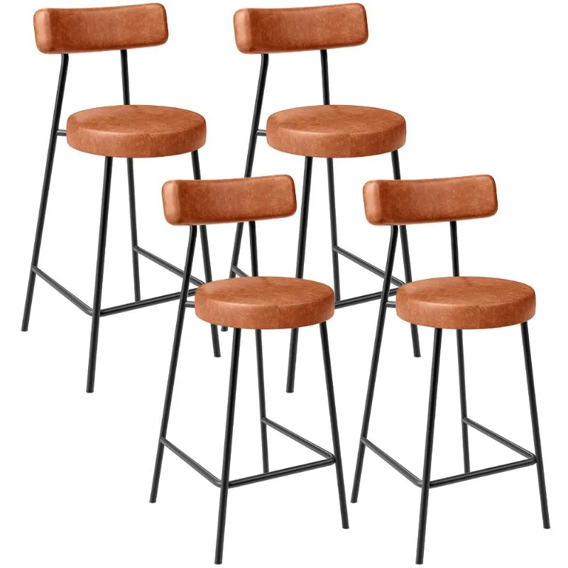 Kit 04 Banquetas Baixa Para Cozinha Sala De Jantar Bar Bancada Milão L02 Couríssimo Camel - Lyam Decor