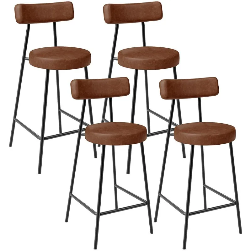 Kit 04 Banquetas Baixa Para Cozinha Sala De Jantar Bar Bancada Milão L02 Couríssimo Marrom - Lyam Decor