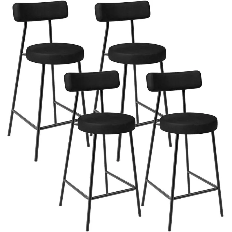 Kit 04 Banquetas Baixa Para Cozinha Sala De Jantar Bar Bancada Milão L02 Couríssimo Preto - Lyam Decor - Lyam Decor