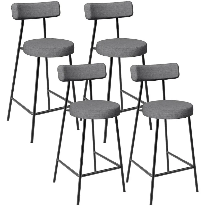Kit 04 Banquetas Baixa Para Cozinha Sala De Jantar Bar Bancada Milão L02 Linho Cinza Escuro - Lyam Decor