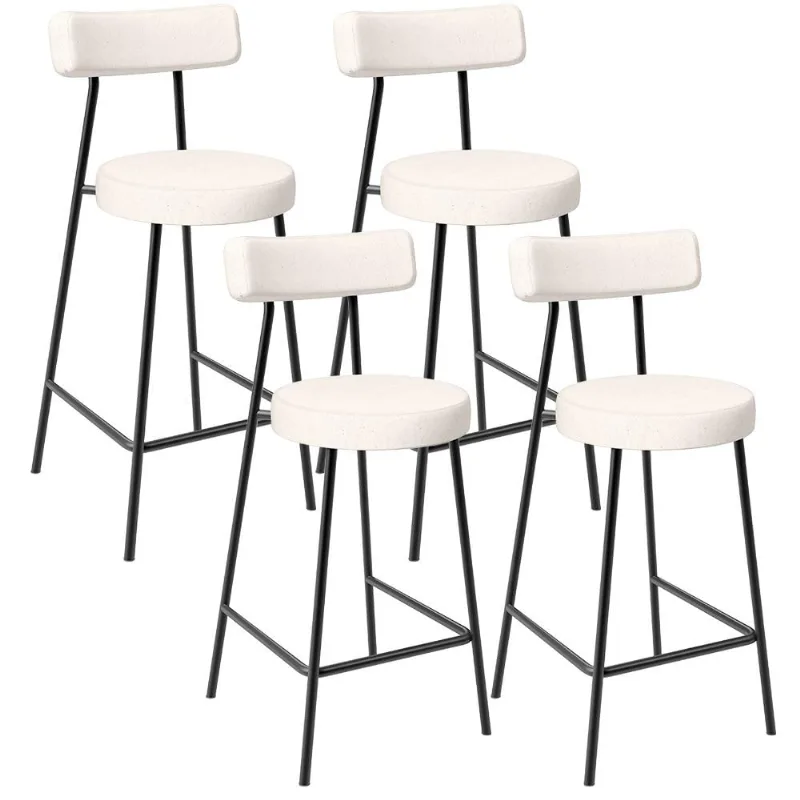 Kit 04 Banquetas Baixa Para Cozinha Sala De Jantar Bar Bancada Milão L02 Linho Cru - Lyam Decor
