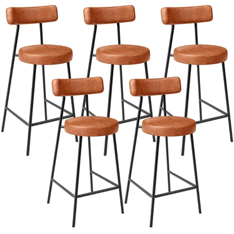 Kit 05 Banquetas Baixa Para Cozinha Sala De Jantar Bancada Milão L02 Couríssimo Camel - Lyam Decor