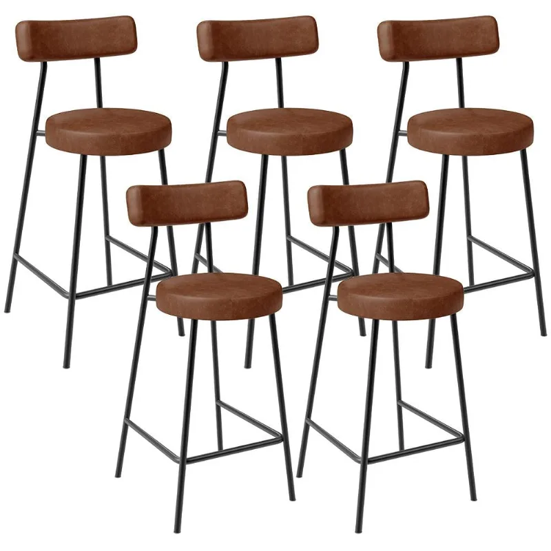 Kit 05 Banquetas Baixa Para Cozinha Sala De Jantar Bancada Milão L02 Couríssimo Marrom - Lyam Decor