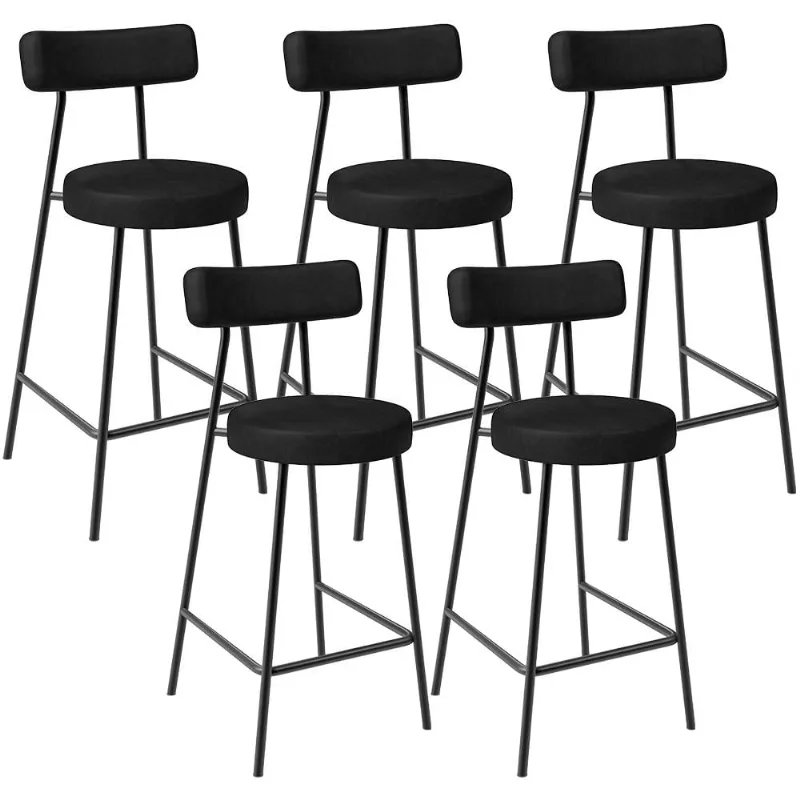 Kit 05 Banquetas Baixa Para Cozinha Sala De Jantar Bancada Milão L02 Couríssimo Preto - Lyam Decor - Lyam Decor