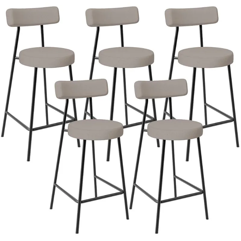 Kit 05 Banquetas Baixa Para Cozinha Sala De Jantar Bancada Milão L02 Linho Bege - Lyam Decor