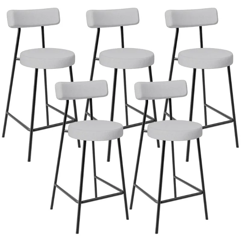 Kit 05 Banquetas Baixa Para Cozinha Sala De Jantar Bancada Milão L02 Linho Cinza - Lyam Decor