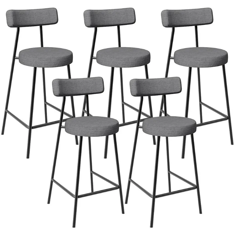 Kit 05 Banquetas Baixa Para Cozinha Sala De Jantar Bancada Milão L02 Linho Cinza Escuro - Lyam Decor