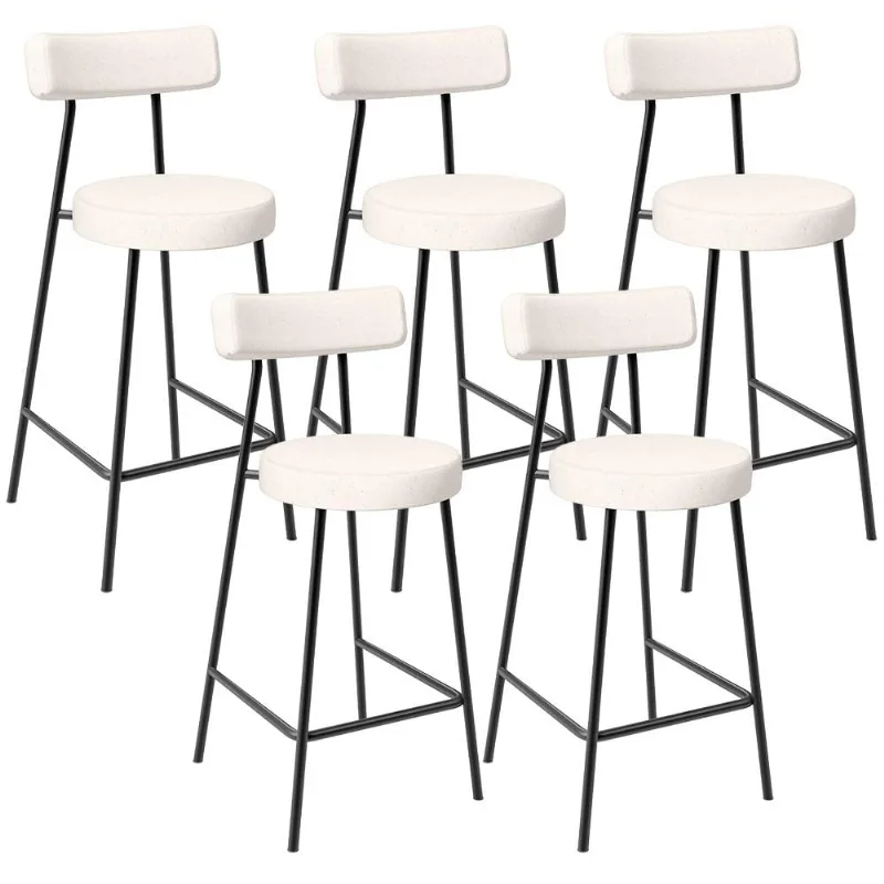 Kit 05 Banquetas Baixa Para Cozinha Sala De Jantar Bancada Milão L02 Linho Cru - Lyam Decor