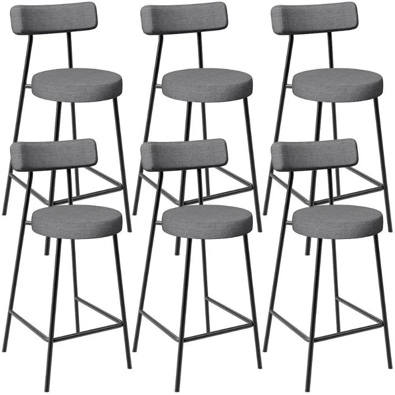 Kit 06 Banquetas Baixa Para Cozinha Sala De Jantar Bancada Milão L02 Linho Cinza Escuro - Lyam Decor - Lyam Decor