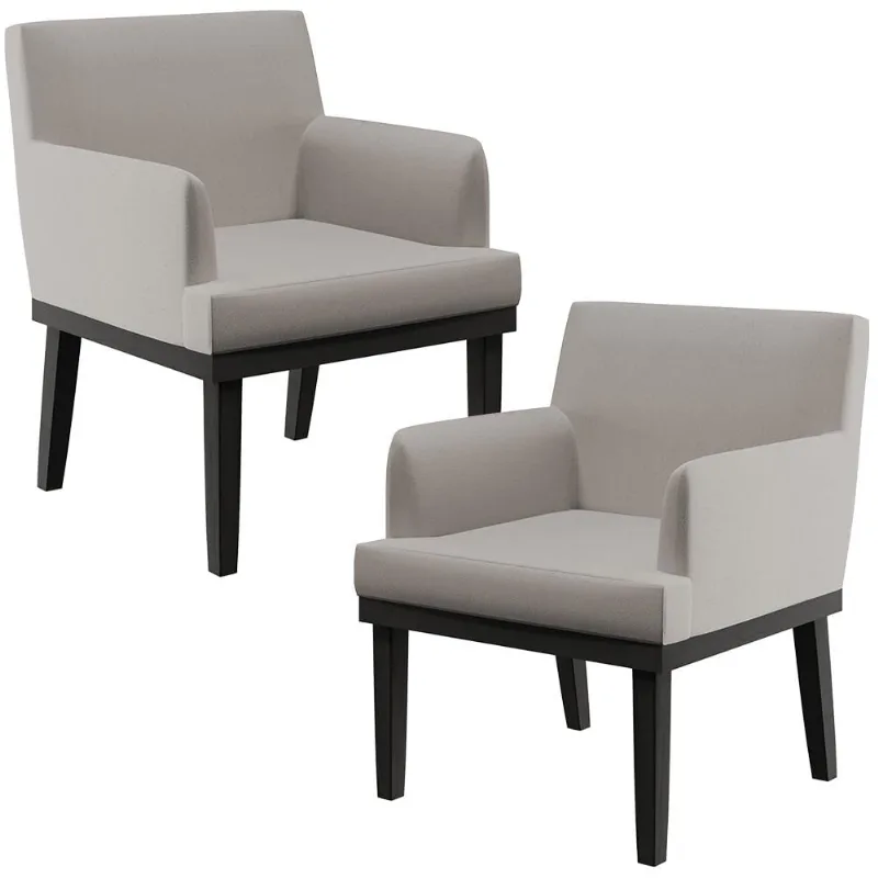 Kit 02 Poltronas Decorativas Sala de Estar Base Preto Beatriz W01 Linho Bege - Lyam Decor