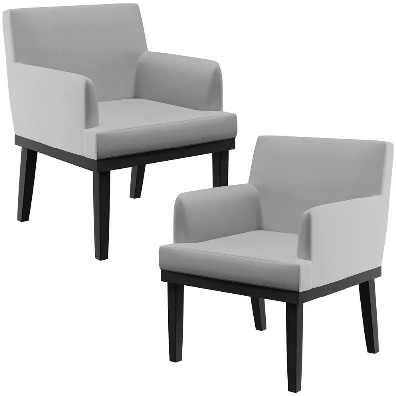 Kit 02 Poltronas Decorativas Sala de Estar Base Preto Beatriz W01 Linho Cinza - Lyam Decor