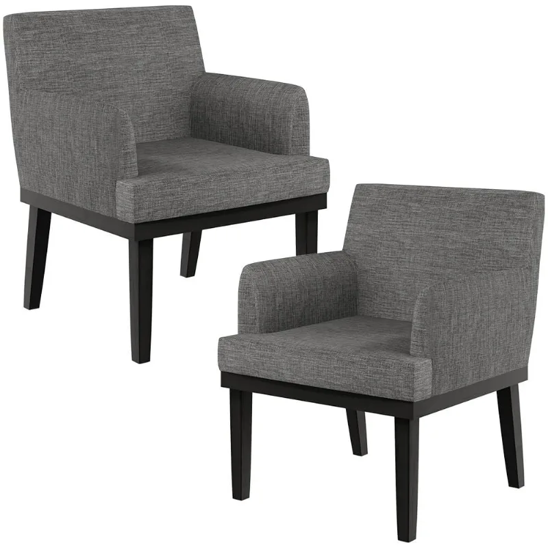 Kit 02 Poltronas Decorativas Sala de Estar Base Preto Beatriz W01 Linho Cinza Escuro - Lyam Decor