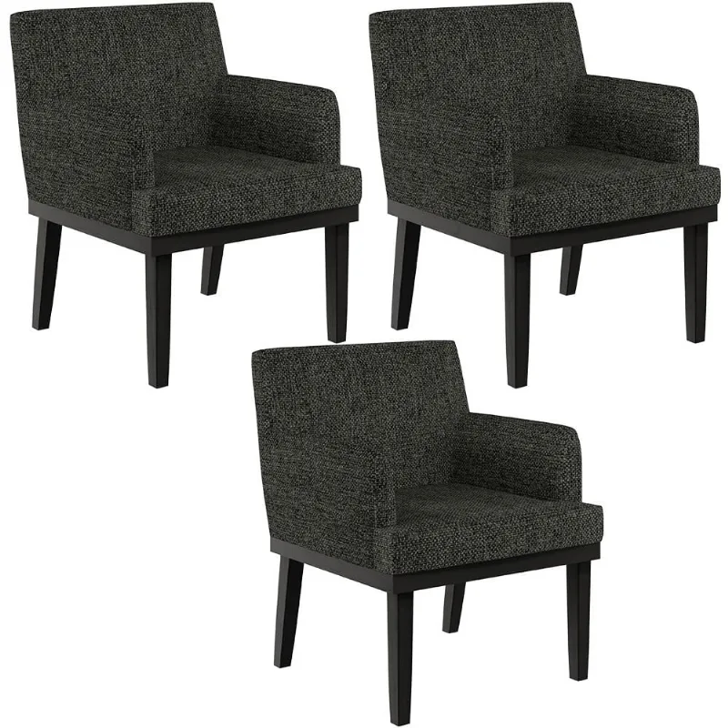Kit 03 Poltronas Decorativas Sala de Estar Base Preto Beatriz W01 Linho Chumbo - Lyam Decor
