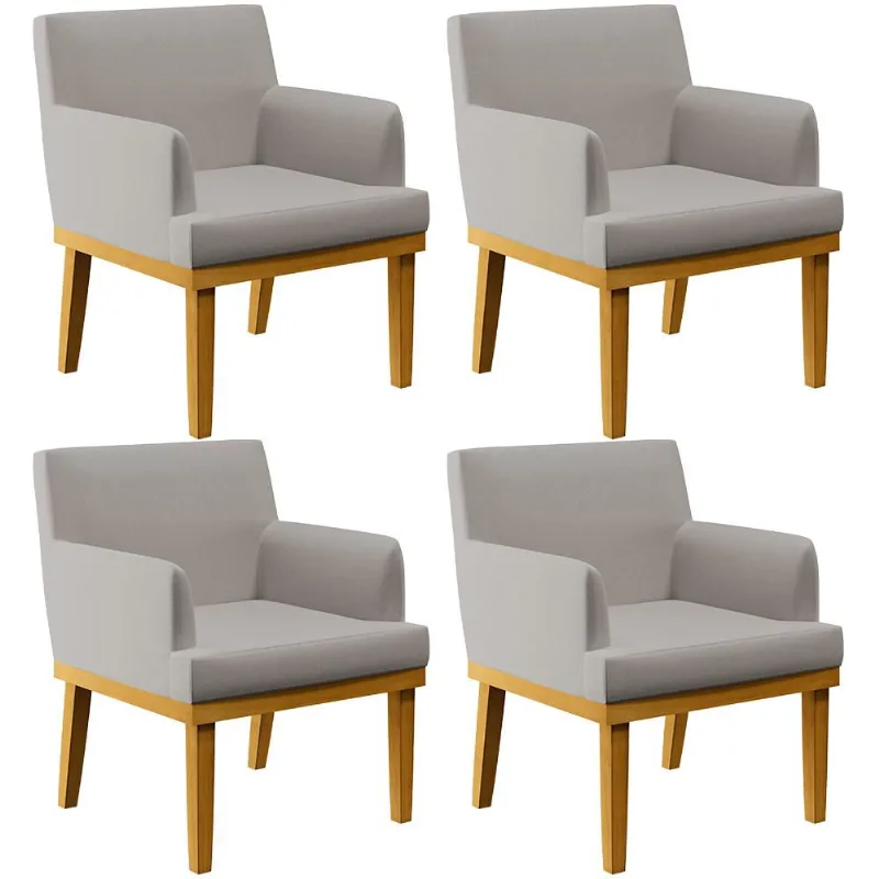 Kit 04 Poltronas Decorativas Sala De Estar Base Mel Beatriz W01 Linho Bege - Lyam Decor