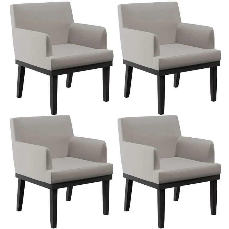 Kit 04 Poltronas Decorativas Sala de Estar Base Preto Beatriz W01 Linho Bege - Lyam Decor