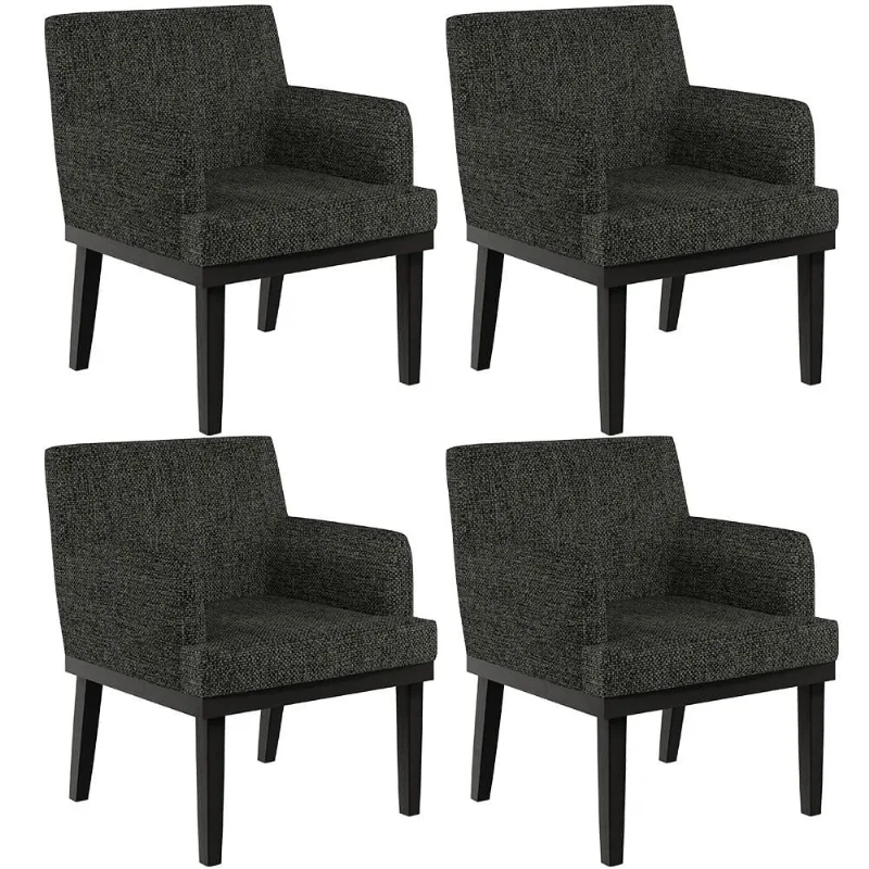 Kit 04 Poltronas Decorativas Sala de Estar Base Preto Beatriz W01 Linho Chumbo - Lyam Decor