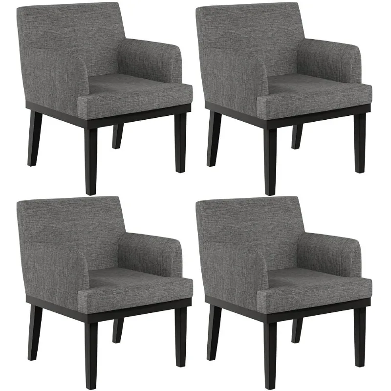 Kit 04 Poltronas Decorativas Sala de Estar Base Preto Beatriz W01 Linho Cinza Escuro - Lyam Decor