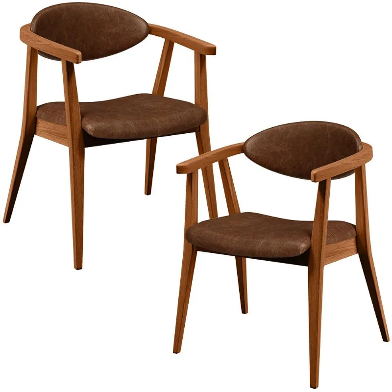 Kit 02 Poltronas Decorativas Para Sala de Estar Jantar Cecília L02 Couríssimo Marrom - Lyam Decor