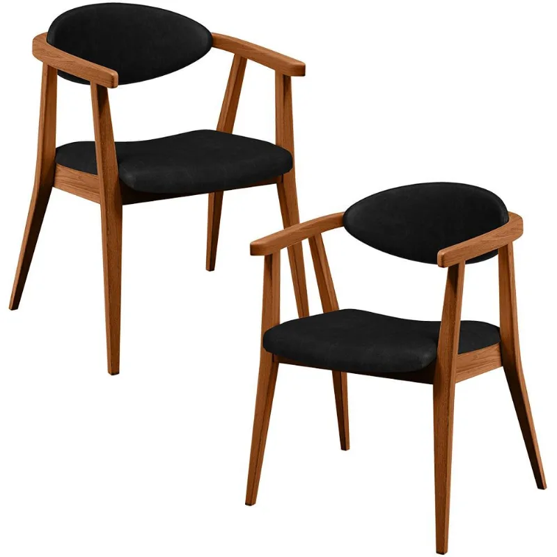 Kit 02 Poltronas Decorativas Para Sala de Estar Jantar Cecília L02 Couríssimo Preto - Lyam Decor