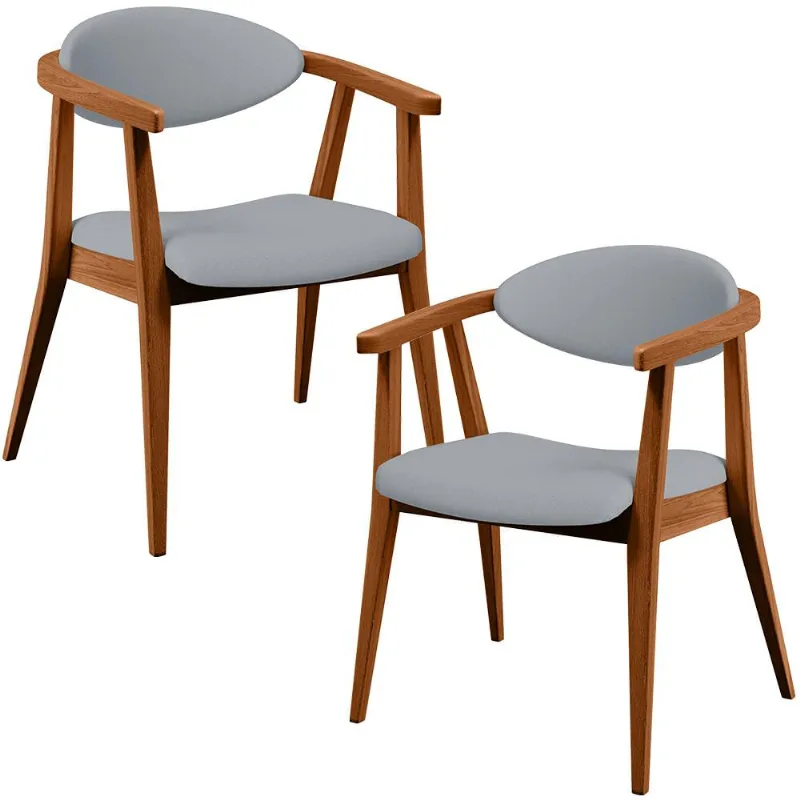 Kit 02 Poltronas Decorativas Para Sala de Estar Jantar Cecília L02 Facto Cinza - Lyam Decor