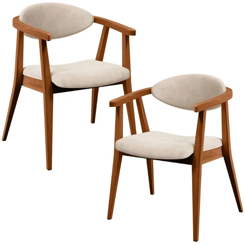 Kit 02 Poltronas Decorativas Para Sala de Estar Jantar Cecília L02 Suede Bege - Lyam Decor