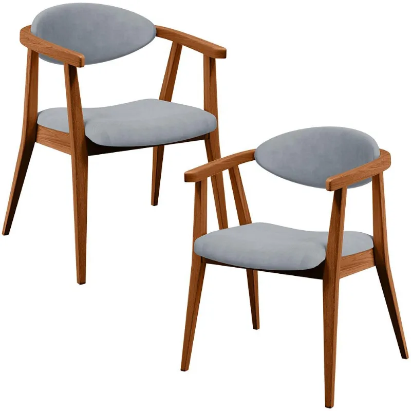 Kit 02 Poltronas Decorativas Para Sala de Estar Jantar Cecília L02 Suede Cinza - Lyam Decor