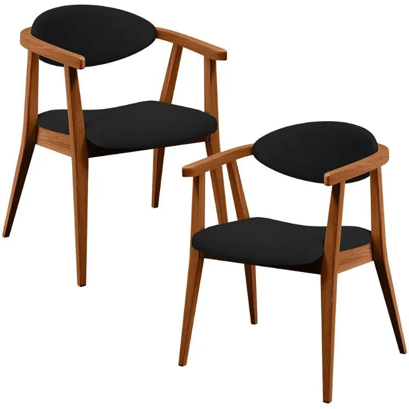 Kit 02 Poltronas Decorativas Para Sala De Estar Jantar Cecília B04 Suede Preto