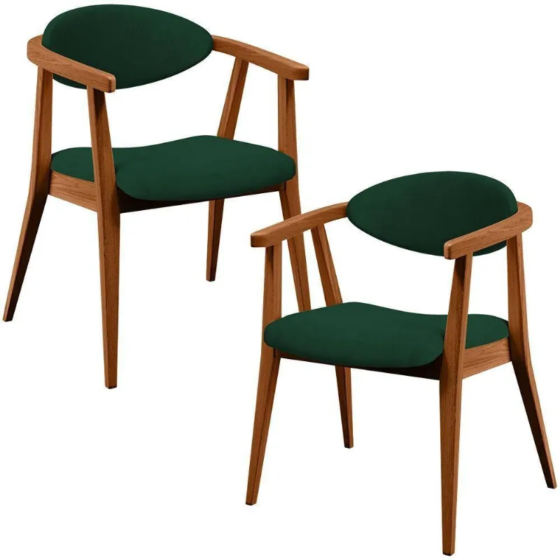 Kit 02 Poltronas Decorativas Para Sala De Estar Jantar Cecília B04 Suede Verde Musgo