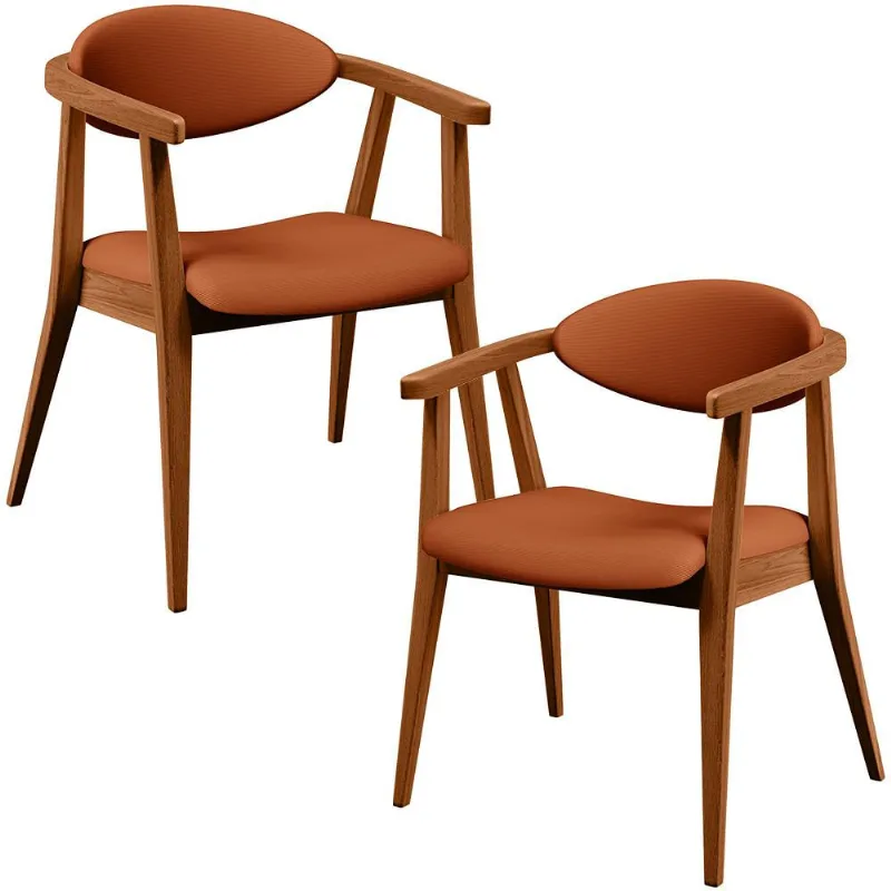 Kit 02 Poltronas Decorativas Para Sala de Estar Jantar Cecília L02 Tecido Terracota - Lyam Decor