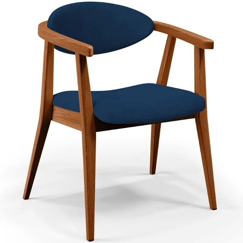 Poltrona Decorativa Para Sala De Estar Jantar Cecília L02 Suede Azul Marinho