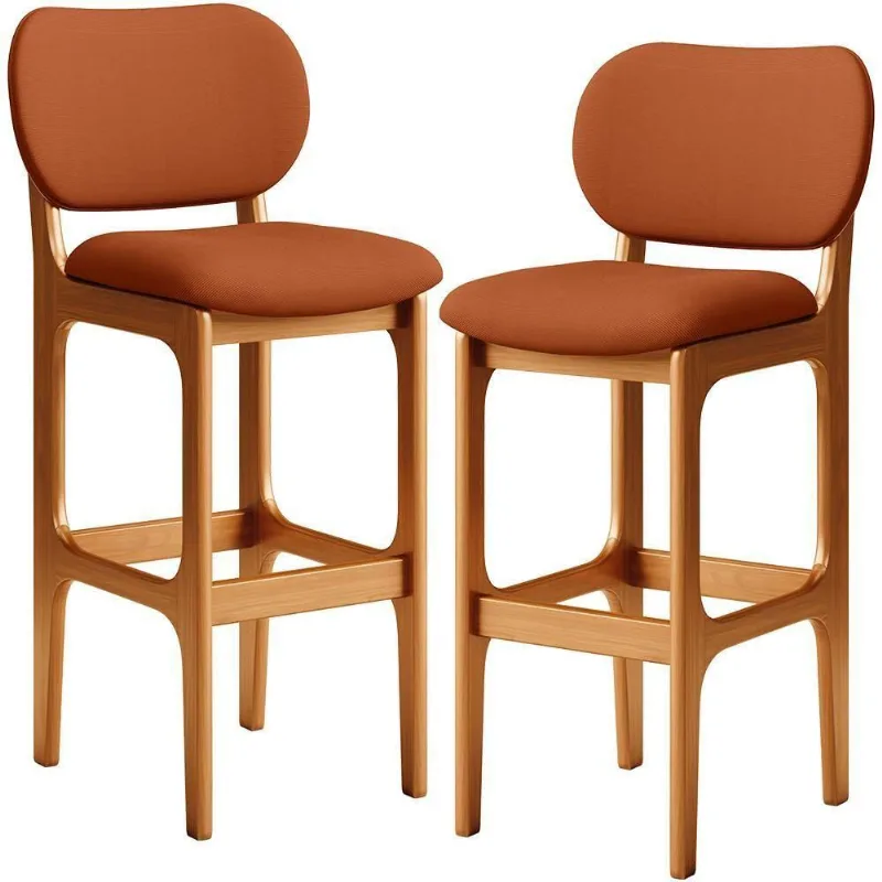 Kit 02 Banquetas Alta Bar Cozinha Sala Jantar Fixa Betta L02 Imbuia Tecido Terracota - Lyam Decor