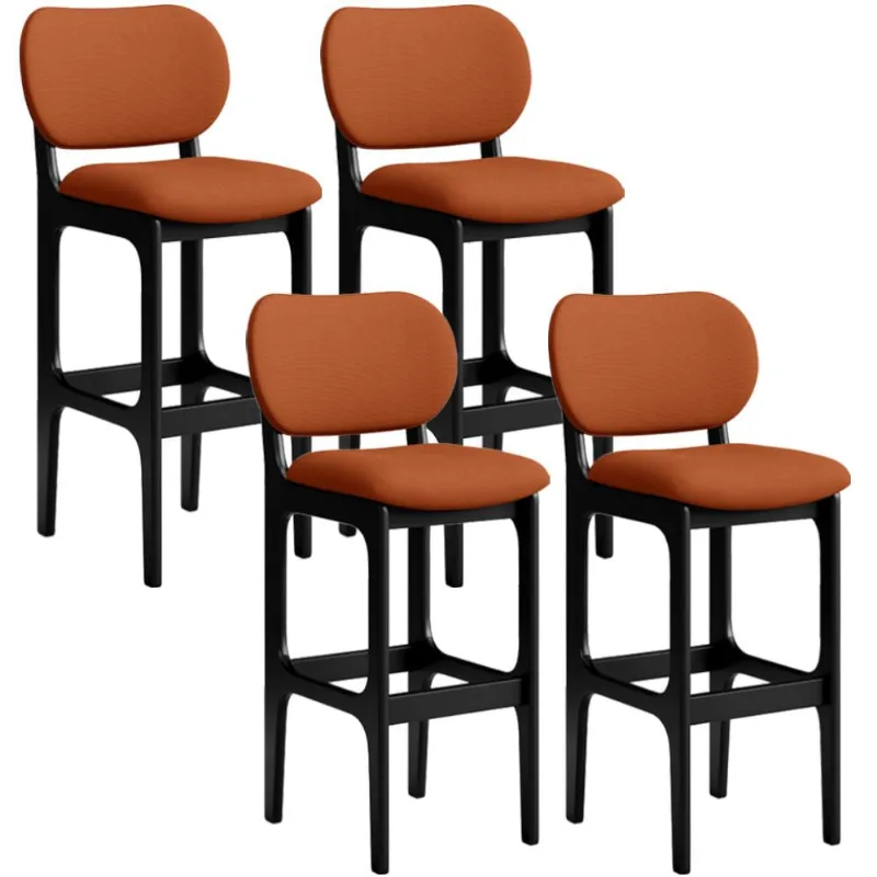 Kit 04 Banquetas Alta Bar Cozinha Sala Jantar Fixa Betta L02 Preto Tecido Terracota - Lyam Decor - Lyam Decor