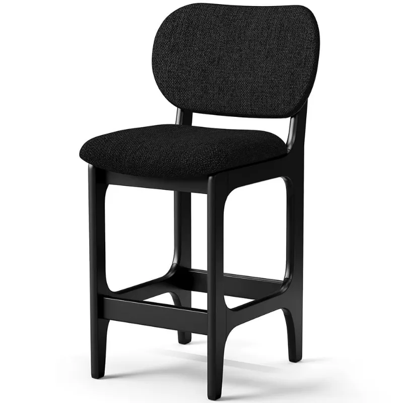 Banqueta Baixa Bar Cozinha E Sala De Jantar Fixa Betta L02 Preto Linho Chumbo - Lyam Decor