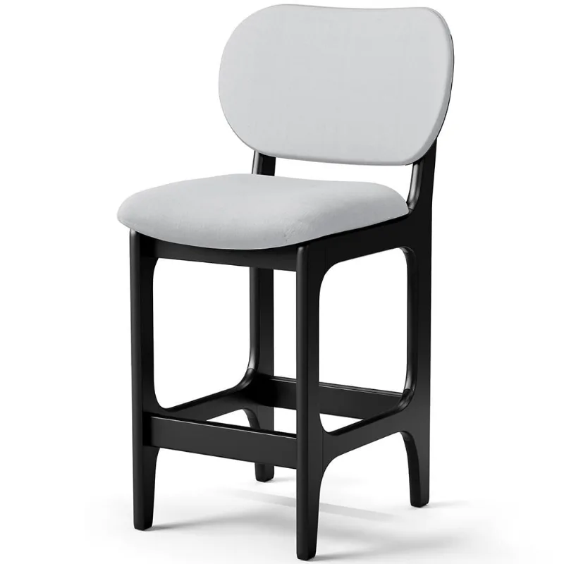Banqueta Baixa Bar Cozinha E Sala De Jantar Fixa Betta L02 Preto Linho Cinza - Lyam Decor
