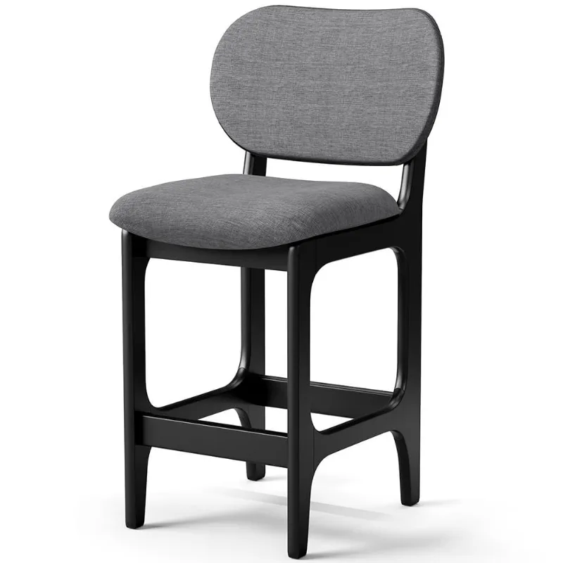 Banqueta Baixa Bar Cozinha E Sala De Jantar Fixa Betta L02 Preto Linho Cinza Escuro - Lyam Decor