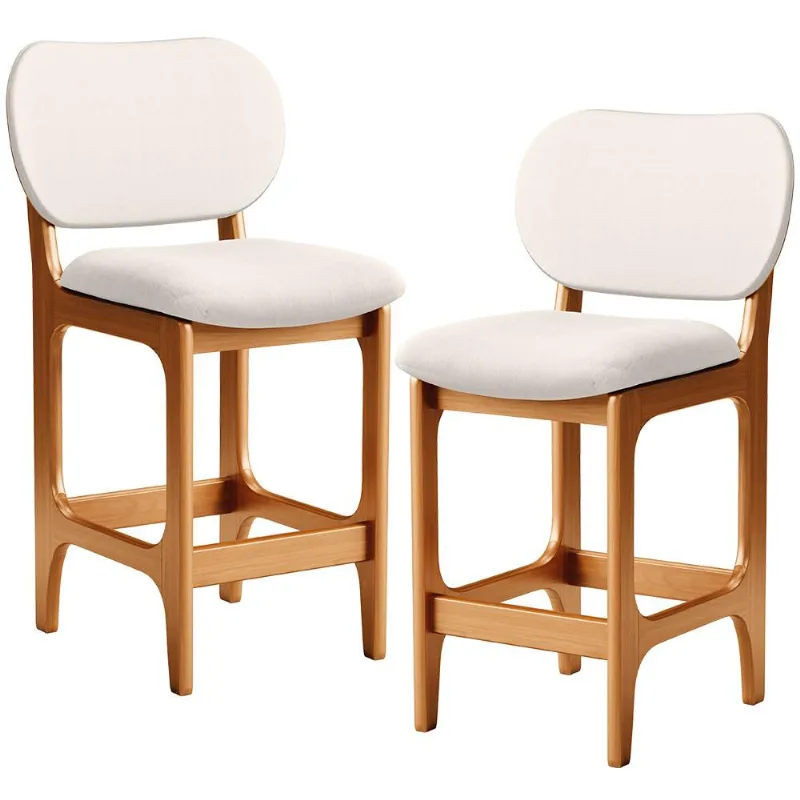 Kit 02 Banquetas Baixa Bar Cozinha E Sala De Jantar Fixa Betta L02 Imbuia Linho Cru - Lyam Decor