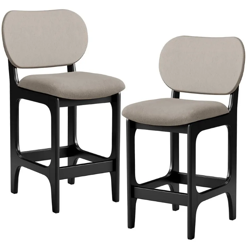 Kit 02 Banquetas Baixa Bar Cozinha E Sala De Jantar Fixa Betta L02 Preto Linho Bege - Lyam Decor - Lyam Decor