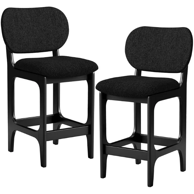 Kit 02 Banquetas Baixa Bar Cozinha E Sala De Jantar Fixa Betta L02 Preto Linho Chumbo - Lyam Decor - Lyam Decor