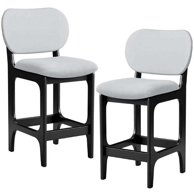 Kit 02 Banquetas Baixa Bar Cozinha E Sala De Jantar Fixa Betta L02 Preto Linho Cinza - Lyam Decor - Lyam Decor
