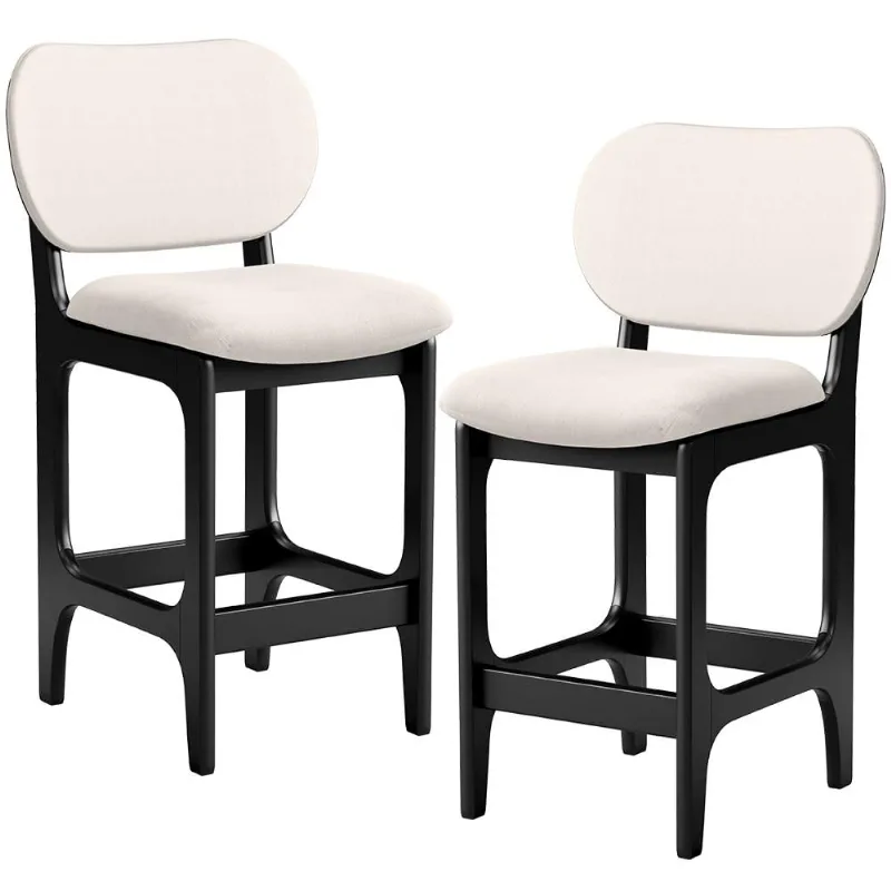 Kit 02 Banquetas Baixa Bar Cozinha E Sala De Jantar Fixa Betta L02 Preto Linho Cru - Lyam Decor - Lyam Decor