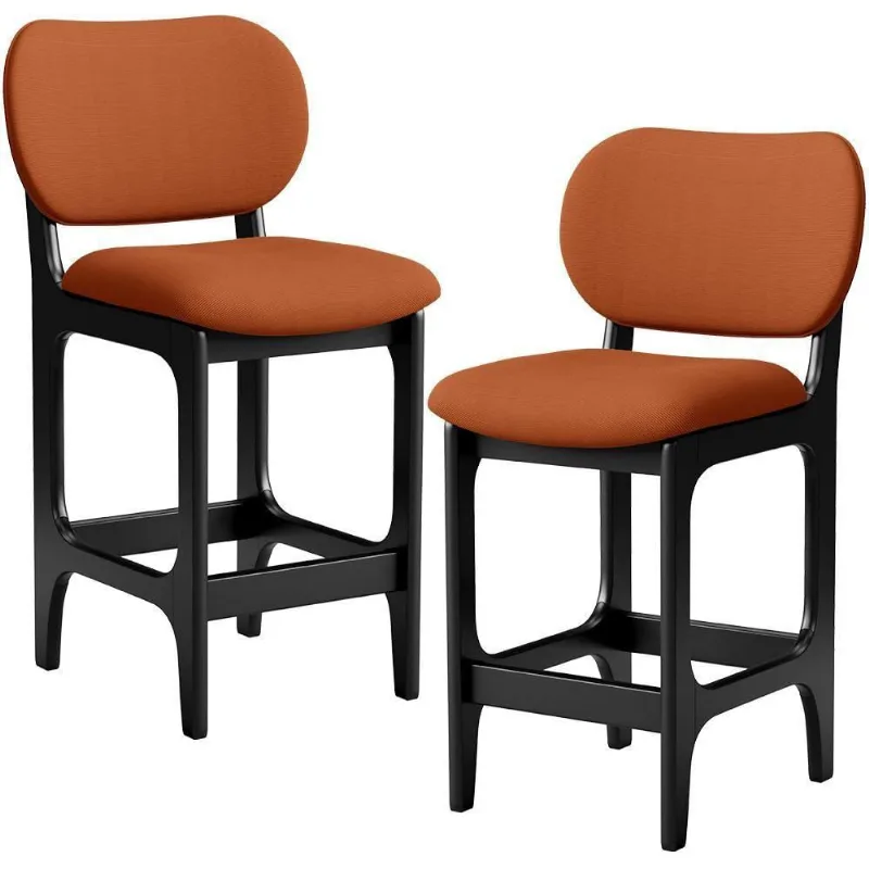 Kit 02 Banquetas Baixa Bar Cozinha E Sala De Jantar Fixa Betta Preto Tecido Terracota - Lyam Decor