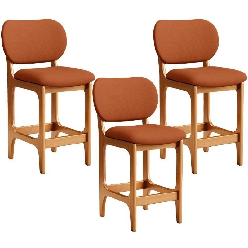 Kit 03 Banquetas Baixa Bar Cozinha E Sala De Jantar Fixa Betta L02 Imbuia Tecido Terracota - Lyam Decor