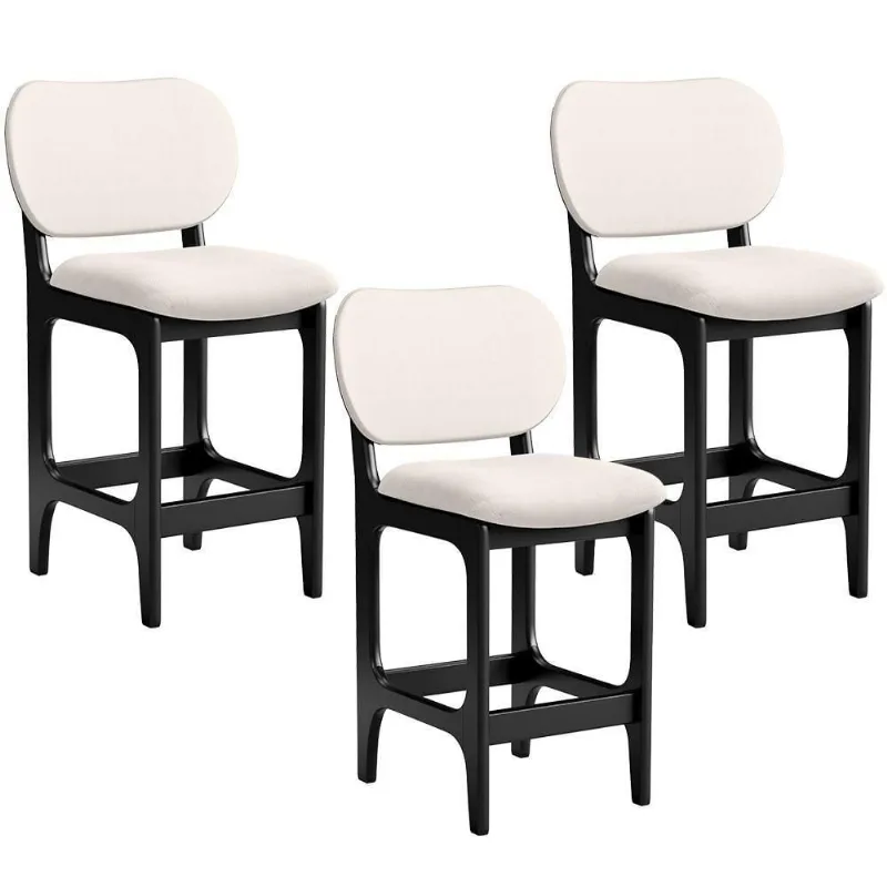 Kit 03 Banquetas Baixa Bar Cozinha E Sala De Jantar Fixa Betta L02 Preto Linho Cru - Lyam Decor